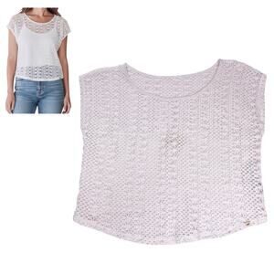Hollister Crochet Knit Top Women's Size Medium Beige Shirt Summer Vacation Wear
